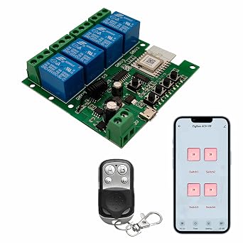 Zigbee Tuya Smart 4 Channel Smart Relay Module with 433RF Remote Control USB 5V 7-32V Jog/Lock Switch Works with Alexa Google Home Requires ZigBee Hub