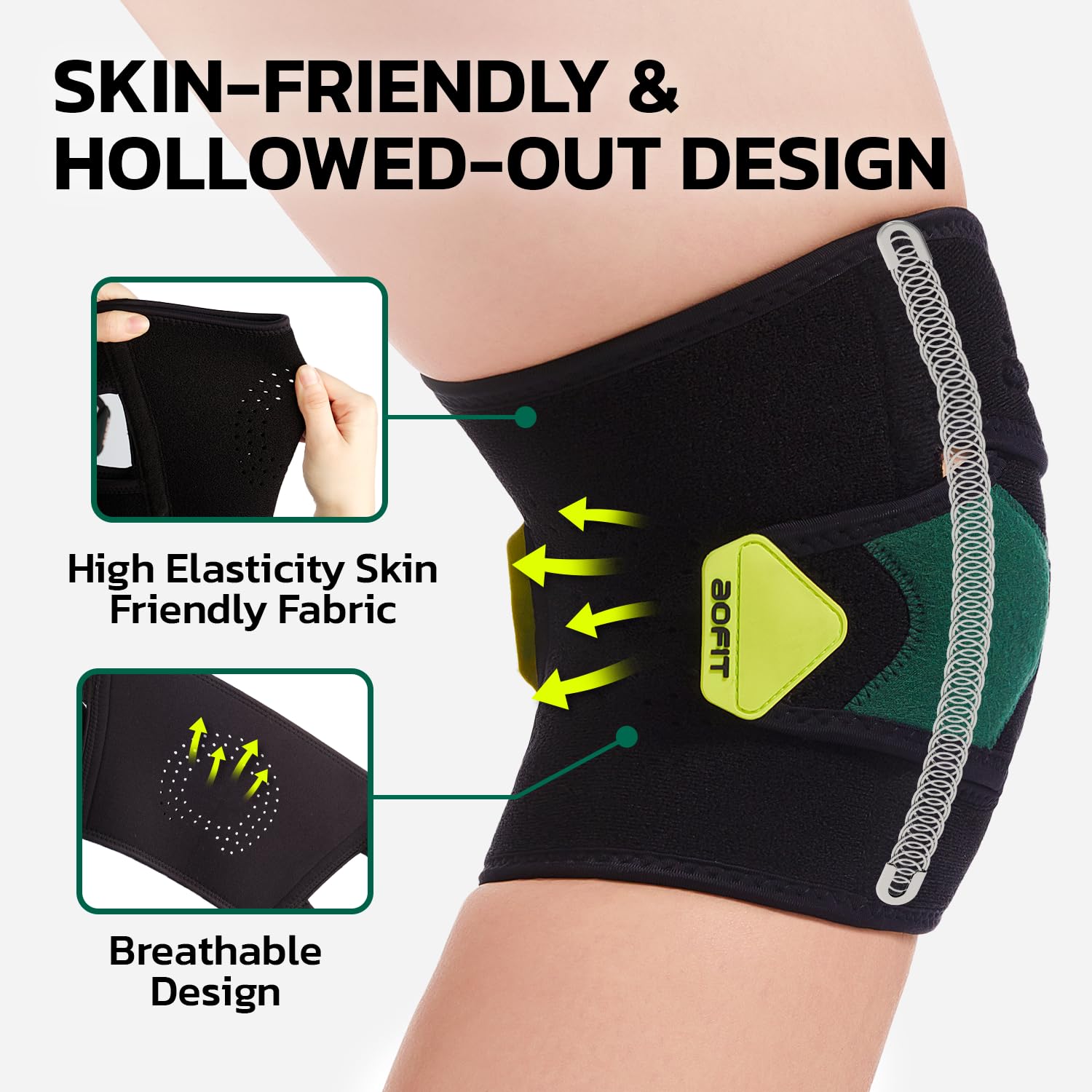 Knee Brace for Women& Men (1 Pair), Knee Braces Wrap Adjustable Compression Sleeve Knee Support with Memory Stabilizers,Knee Support for Knee Pain Relief Meniscus Tear Green XL