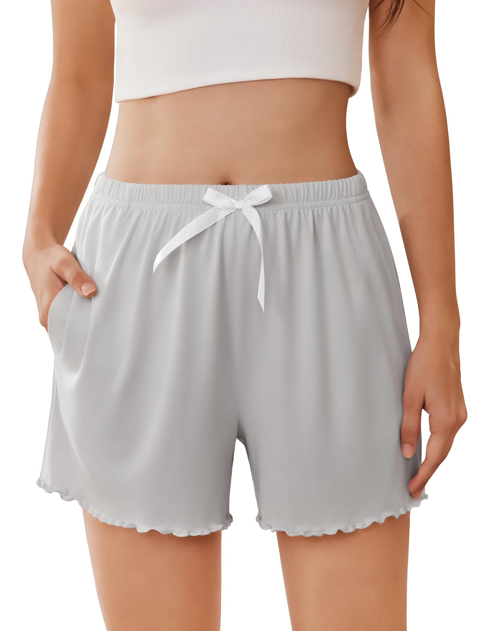 Ekouaer 2 Pack Womens Pajama Short 2026 Sleep Short Pj Bottoms with Pockets | Summer Ruffle Shorts,Soft,Comfy,Casual Lounge