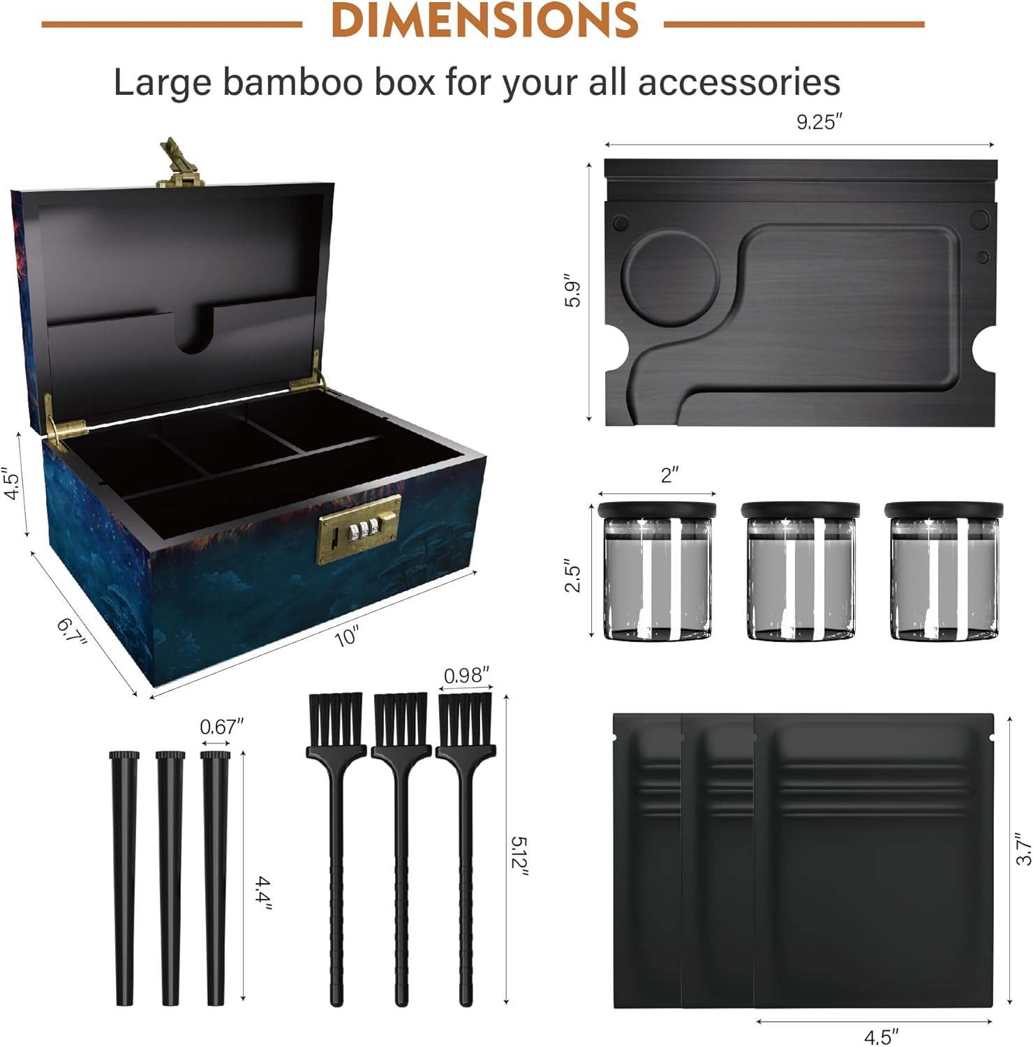 Large Bamboo Box with Combination Lock, Wooden Printed Decorative Storage Box, Stash Storage Lock Box as Great Gift Choice, Lockable Keepsake Box for Storage Trinkets, Coffee Beans, Tea etc(Mushroom)