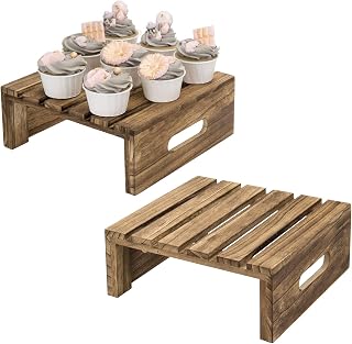 MyGift Rustic Brown Burnt Wood Cake, Cupcake and Dessert Buffet Display Holder Riser Stands, Set of 2 Price In India