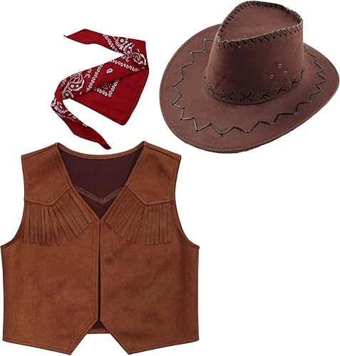 Miniatura 4 de Disfraz de vaquera para niñas, disfraz de vaquero de Helloween Western con borlas y pantalones con sombrero