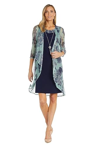 Printed Crinkle Jacket Dress Set W/Solid Sheath Dress & Detachable