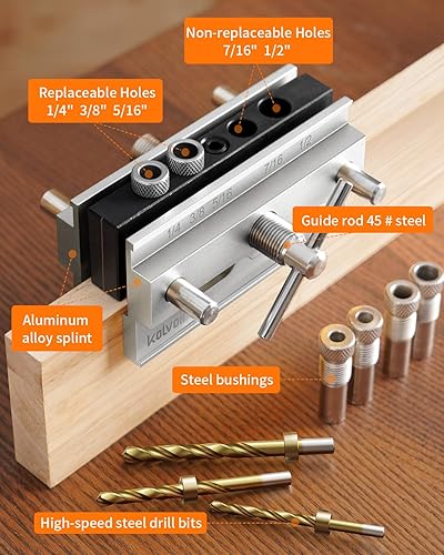 Miniatura 4 de Kolvoii Plantilla de clavija autocentrante, kit de plantilla de clavija de precisión, ancho ajustable para agujeros rectos, juego de carpintero de