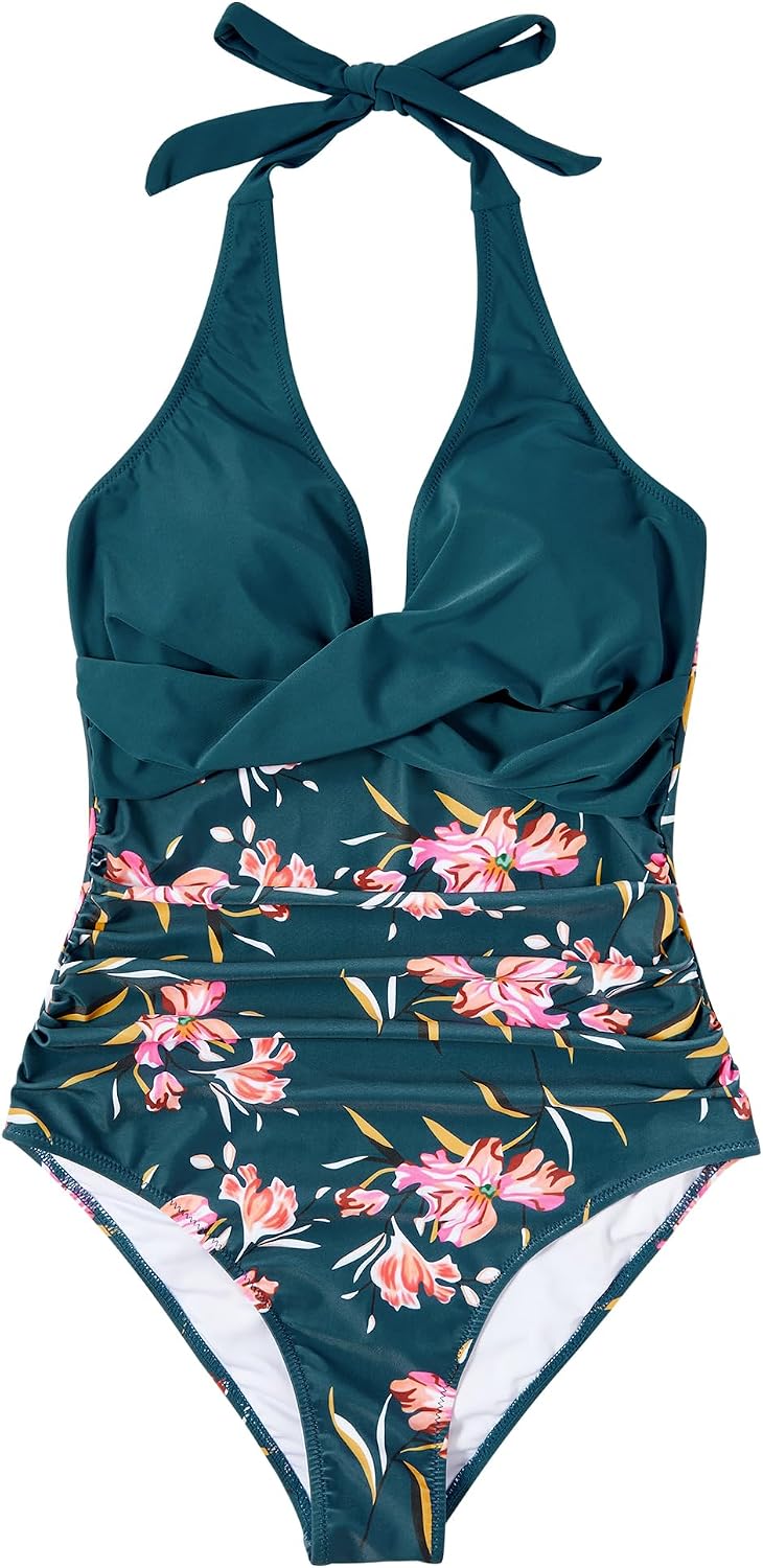  Women Sexy Tummy Control One Piece Swimsuits Halter Push Up Bathing Suits thumbnail