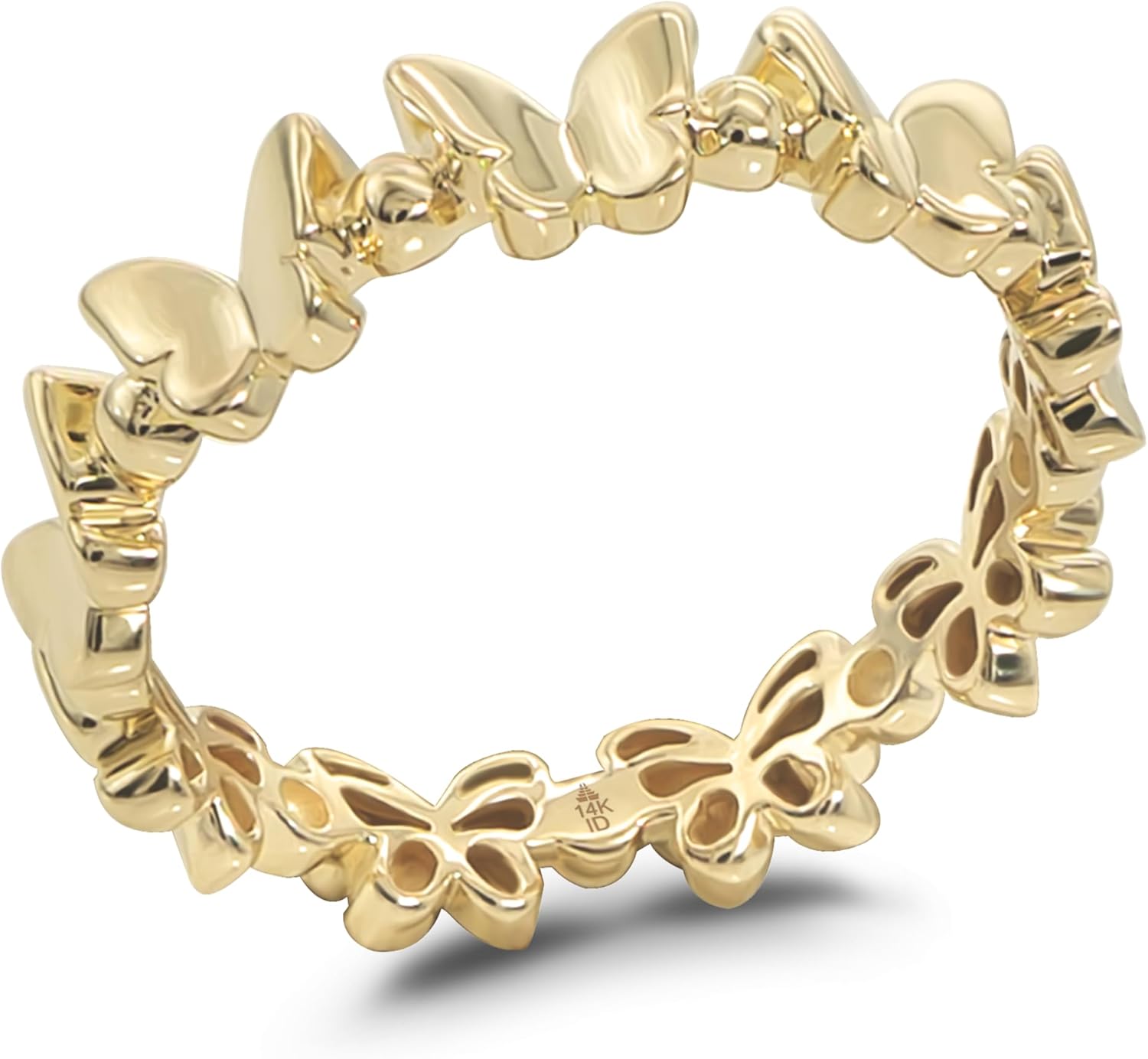 DEVATA 14K Solid Gold Clover/Ribbed/Daisy/Cable Link Ring Women - Image 3