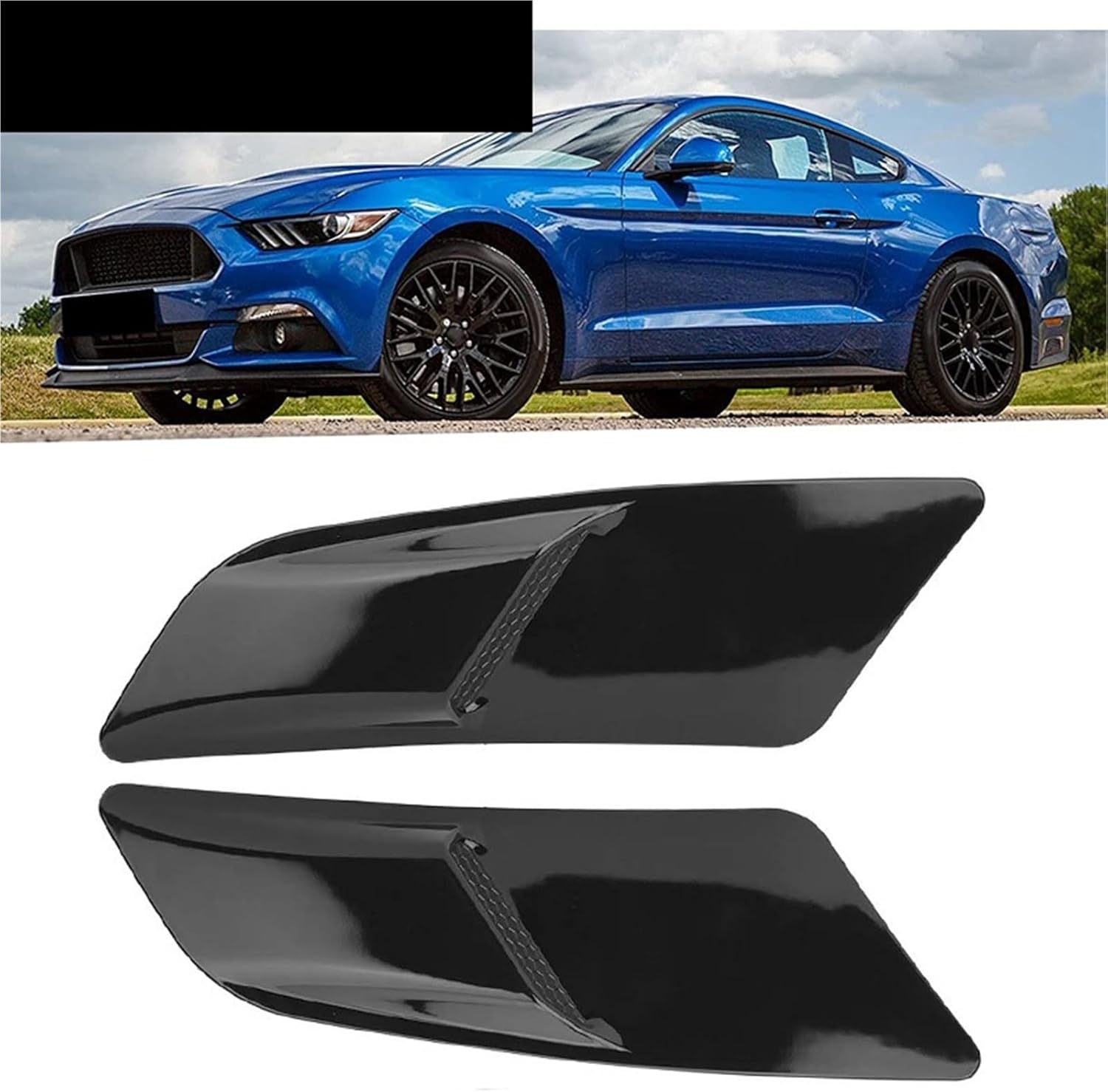 2Pcs/Set Hoods Cover Trim Car Front Hood Air Intake Trim Scoop Compatible With Ford Mustang 2015-2017 Auto Hoods Vents(Black)