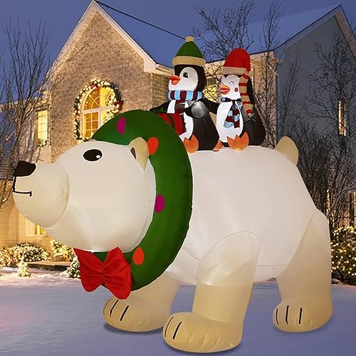Oso polar inflable gigante de Navidad de 8 pies para exteriores, inflables de Navidad con luces LED para decoración de patio, Navidad, decoración de