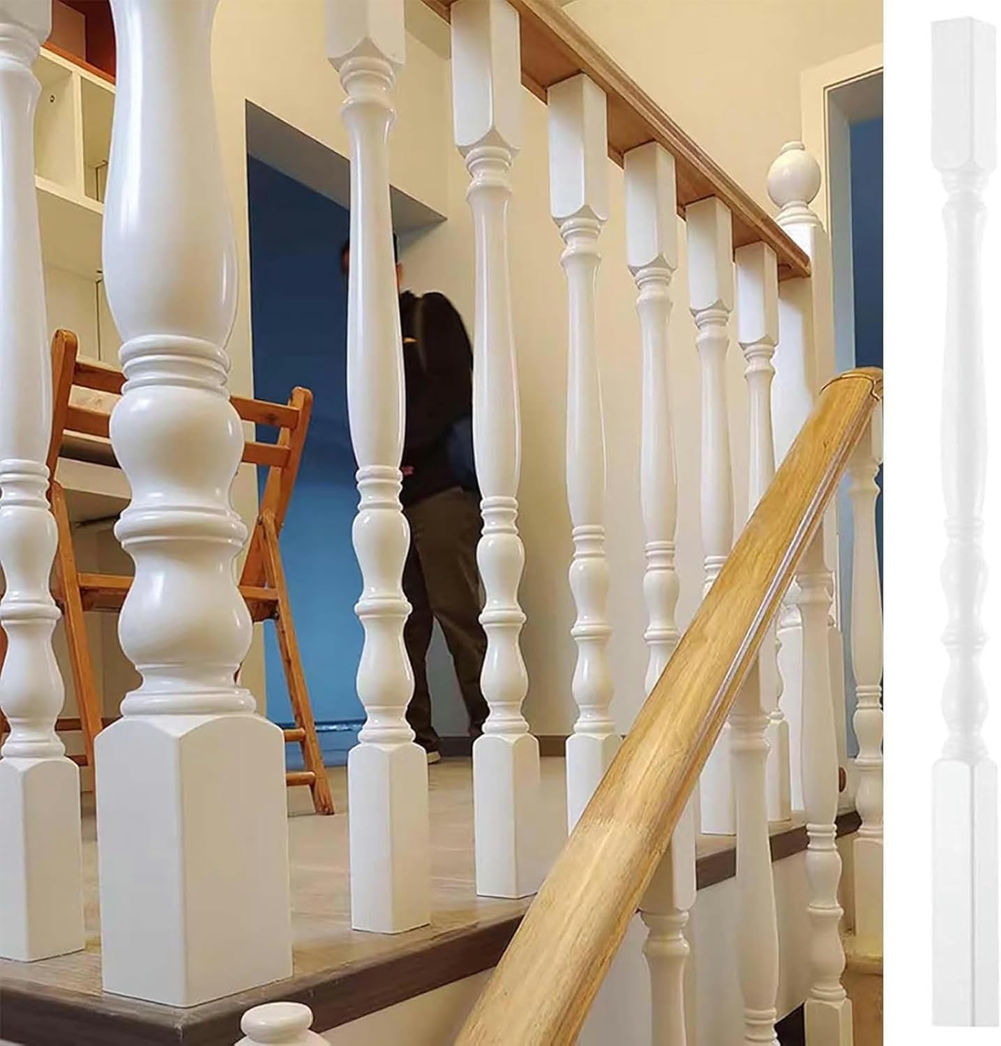 Stair Balusters White Wood Stair Balusters Post Indoor, Decorative Stairway Banister Spindles Column, 95cm/37.4in Staircase Railing System Straight Bar