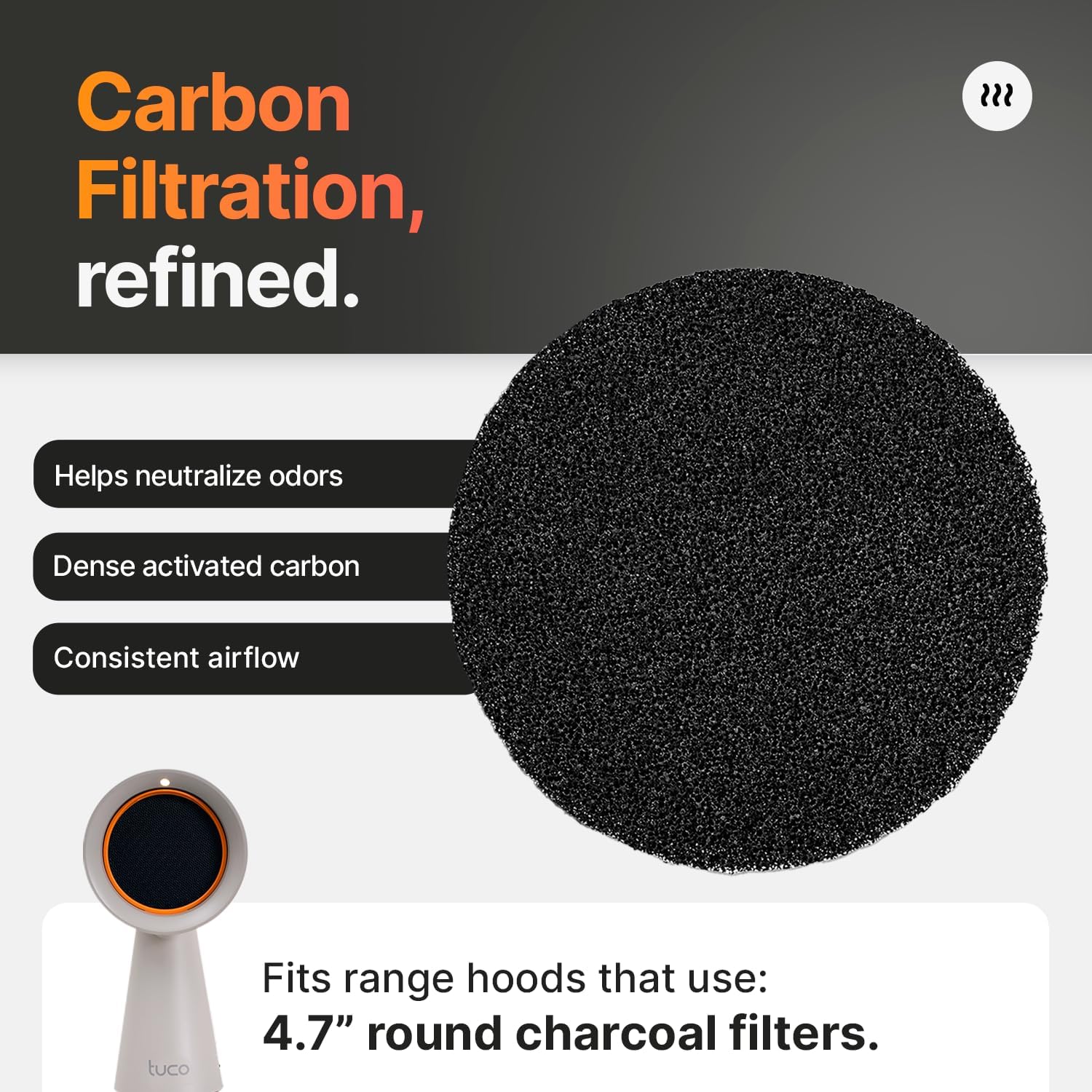 TUCO Replacement Carbon Filters for Portable Range Hood [6 Pack] Effective Odor Control - 4,7in Circle Charcoal Filter Compatible with Tuco Countertop Exhaust Fan