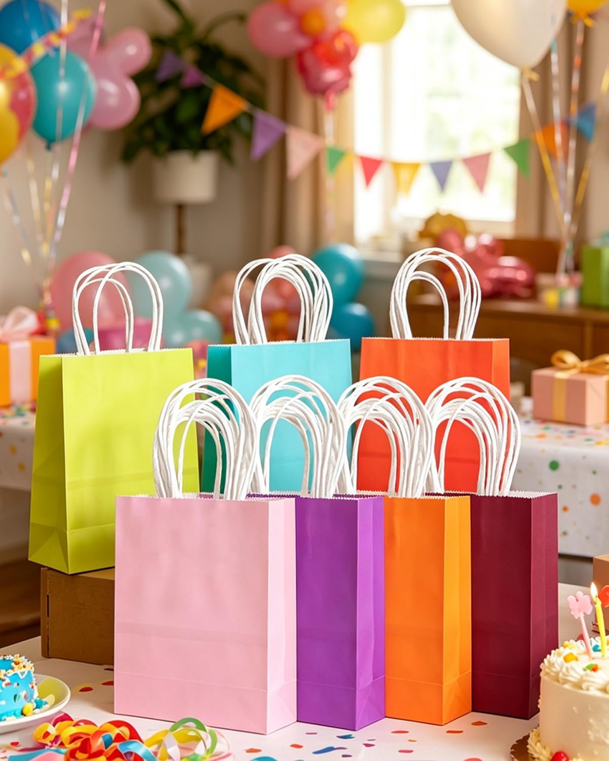 qiqee 48PCS Medium Gift Bag with Handles Bulk 11"x5"x8" Gift Bags 24 Different Senior Color Bags Multiple Uses (Medium Size)
