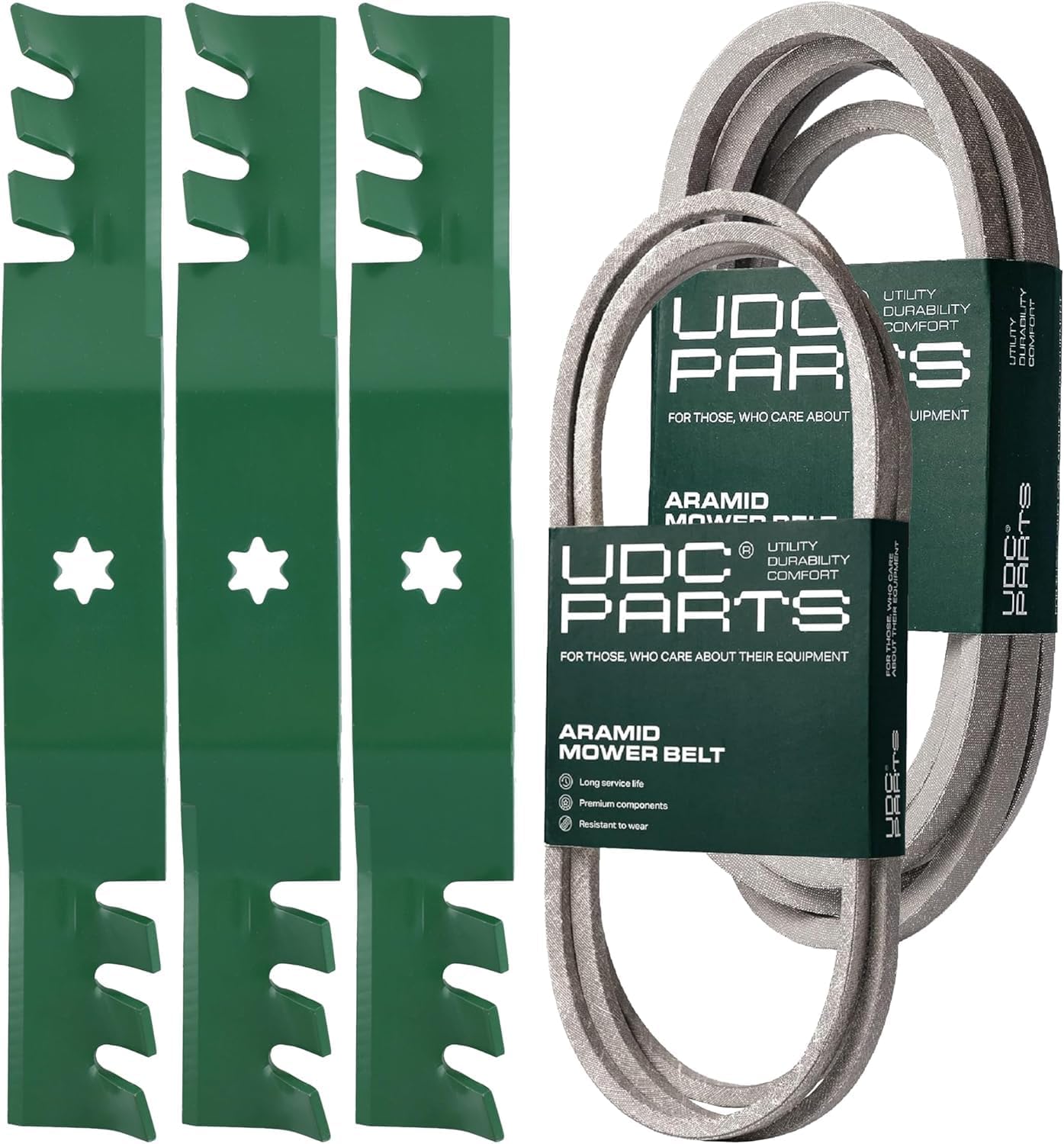 UDC Parts 754-0642 + 754-0467/942-04053C Mower Deck Drive Belts + Mulching Blades 3 Pack/Fits MTD Cub Cadet