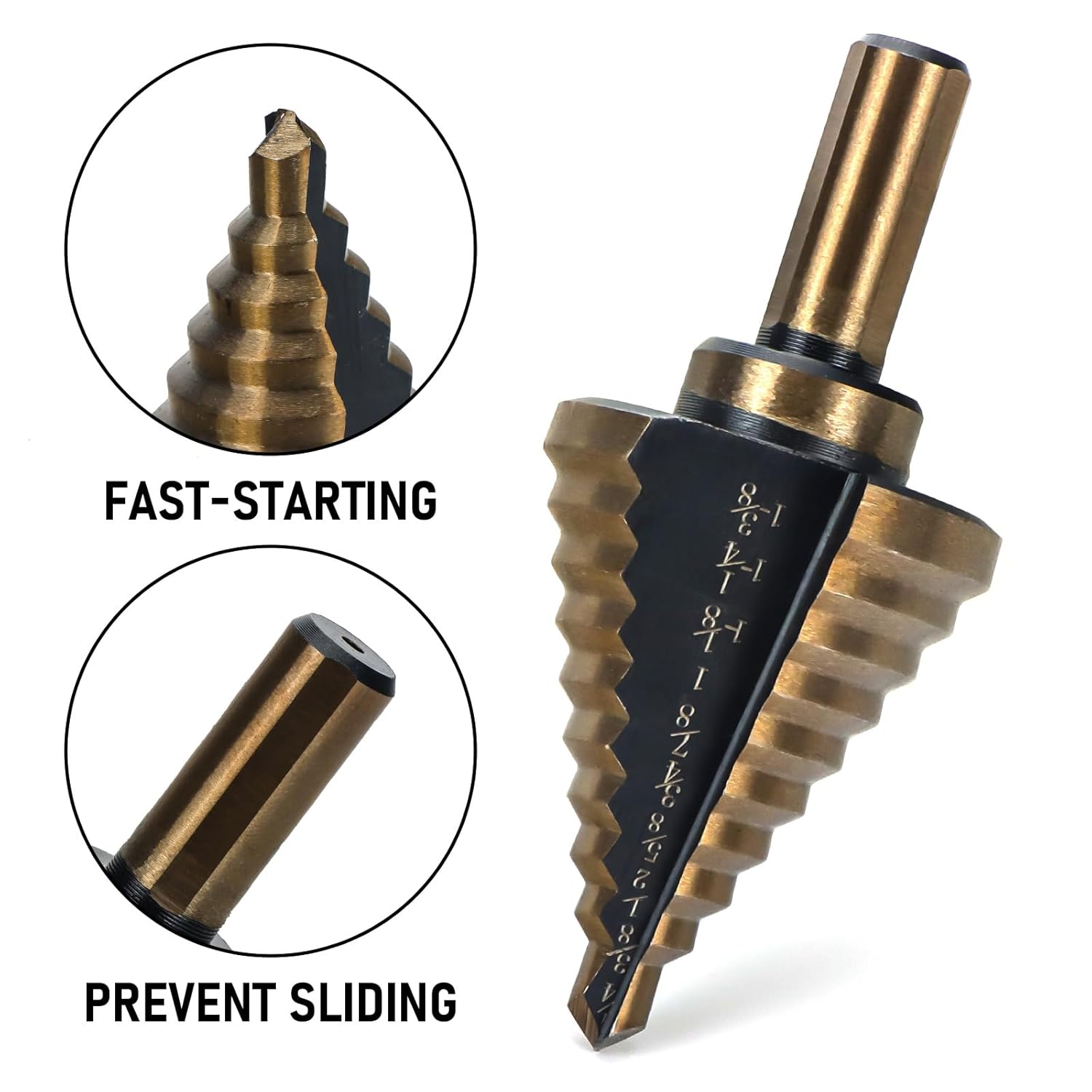 Kodilin Step Drill Bits, 5PCS HSS Titanium Step Drill Bit Set (with Automatic Center Punch),Covering 50 Sizes High Speed Steel Step Bits for Metal Complete with Aluminium Case