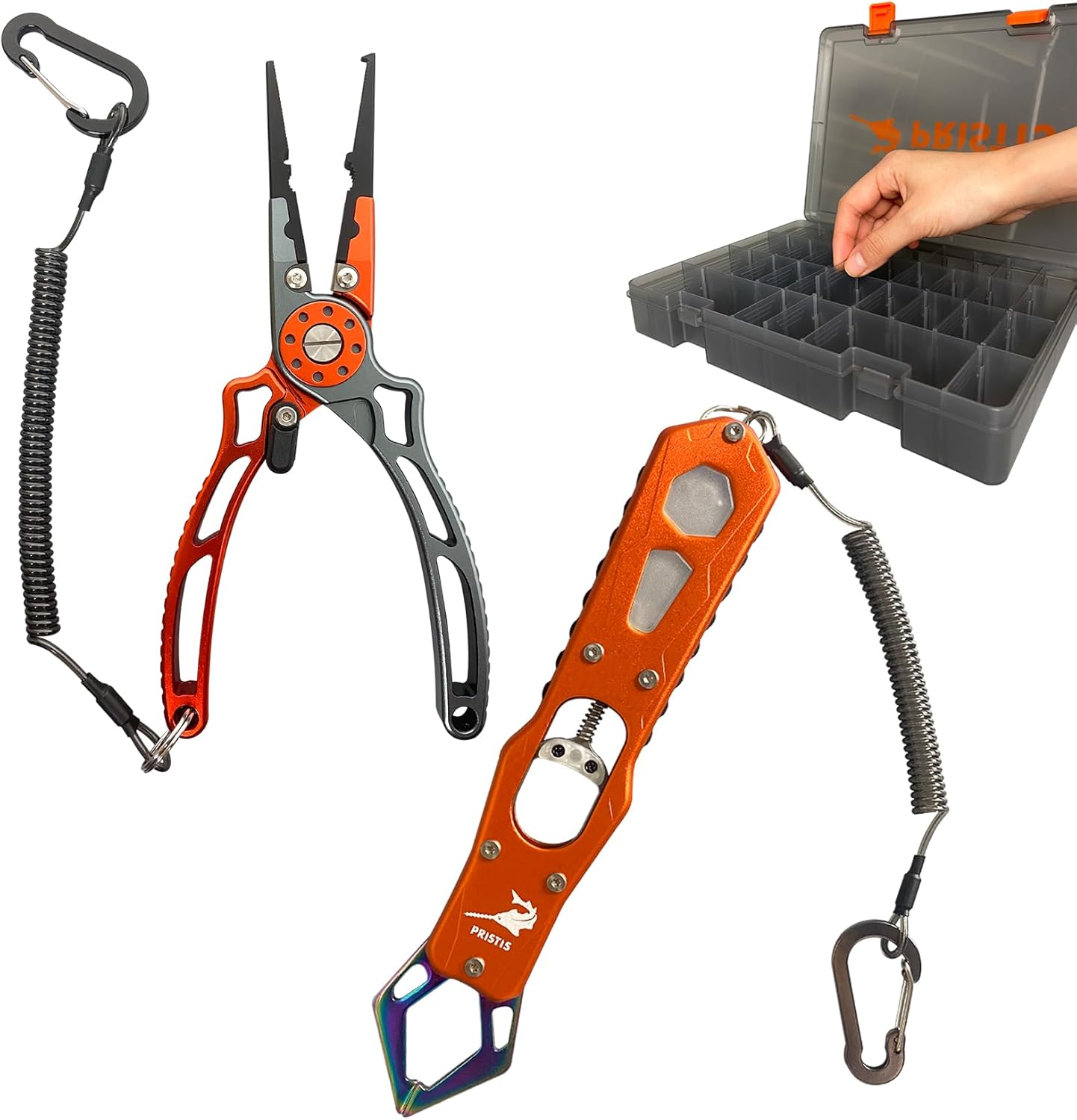Pristis Utility Multi-Function Fishing Gear Combination, Fishing Plier & Fish Gripper & 4pcs 3600 Boxes, Saltwater Resistant Fishing Tools, Bass Fishing Gift
