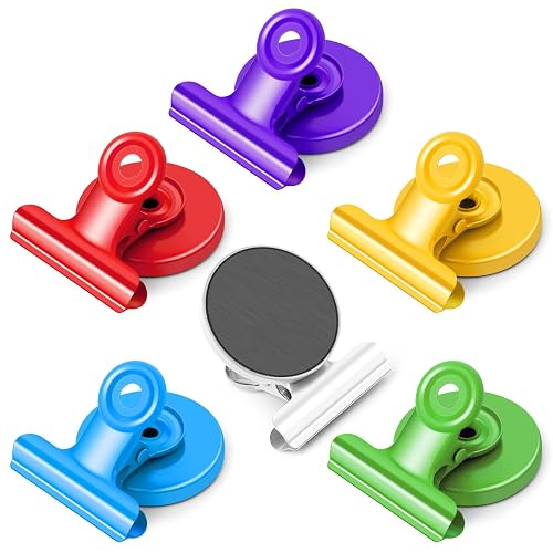 Grtard 6pack Magnetic Clips Heavy Duty, Magnet Clips for Fridge, Refrigerator Magnets, Strong Magnetic Clip,Scratch Free Magnets with Clip for Refrigerator, Whiteboard, Classroom, Locker(Colorful) - Colors - 6pack