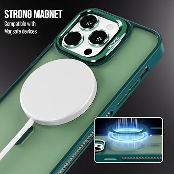 Babilden iPhone 17 için Kılıf Kamera Korumalı Magsafe Wireless Şarj Özellikli Mat Şeffaf Yeşil Renkli Standlı Lens Hediyeli PC Malzeme