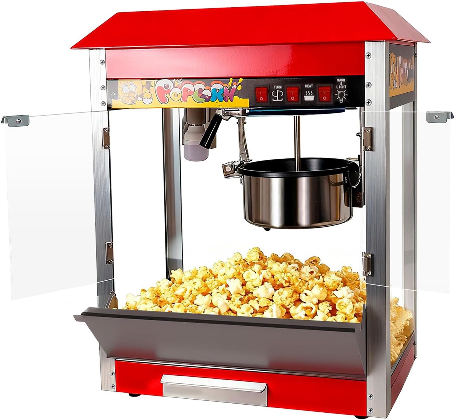 1300W Popcorn Machine with 10 Oz Kettle Makes Up to 48 Cups, Commercial Countertop Popcorn Machine Maker, 3 Switch Control for Quick 3-5 Minute Cinema Popcorn Making, Stainless Steel