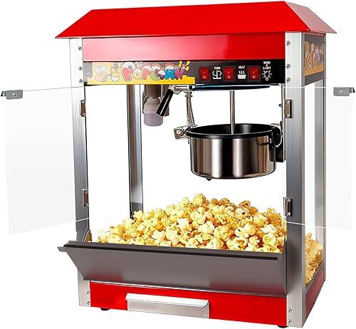 Máquina comercial de palomitas de maíz de 1300 W, máquina gourmet para hacer palomitas de maíz para encimera con hervidor de 8 onzas para 48 tazas