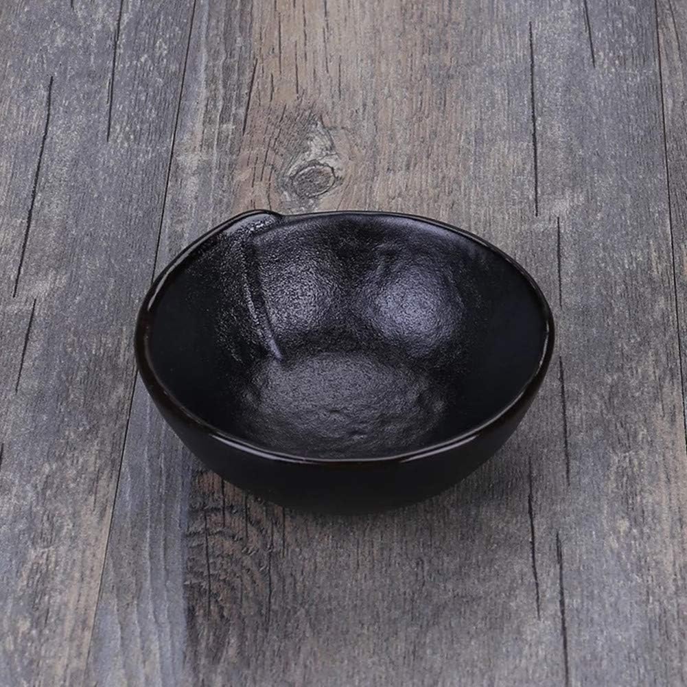 WOLFLAND Vintage Design Handmade Pottery Shaving Bowl Thicken Ceramic Soap Dish Black 4.3"