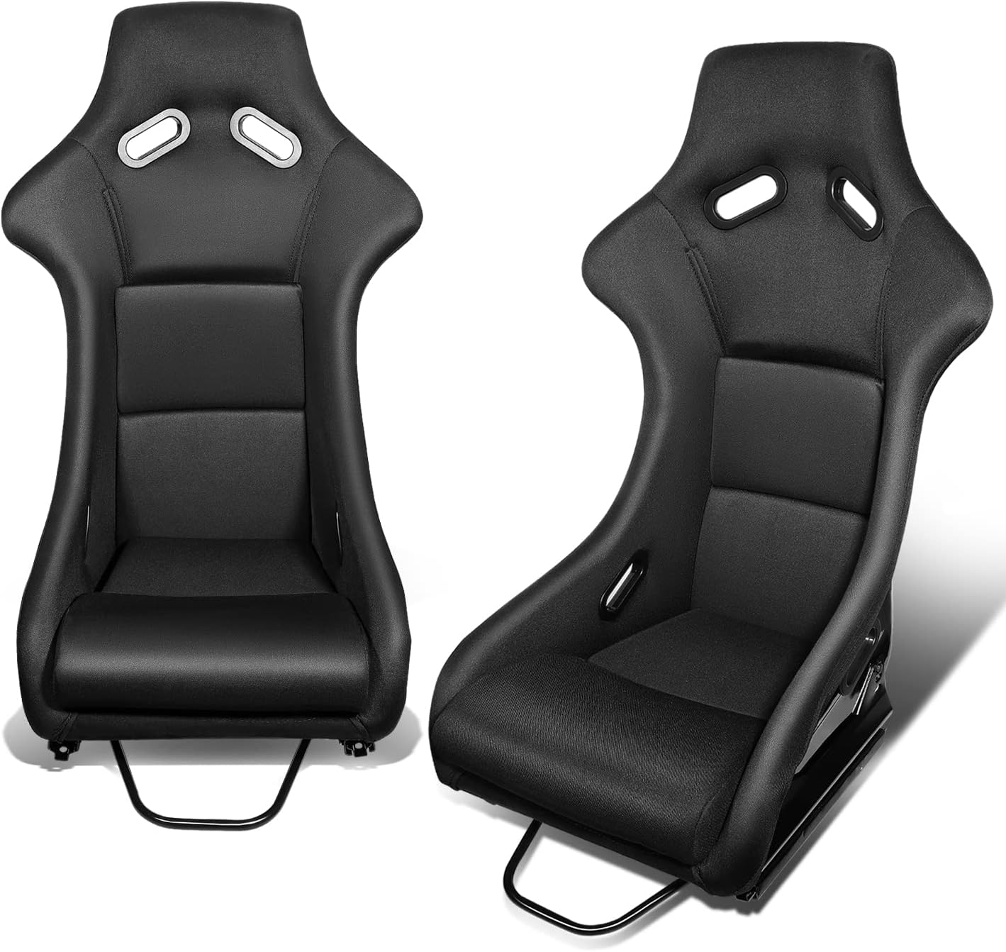2PCS Fixed Back Racing Bucket Seats w/Side Mount Brackets & Sliders for 4 or 5 point Harness, Black(22.75" W X 36.5" H X 17" D) RS-JBR-BK-001