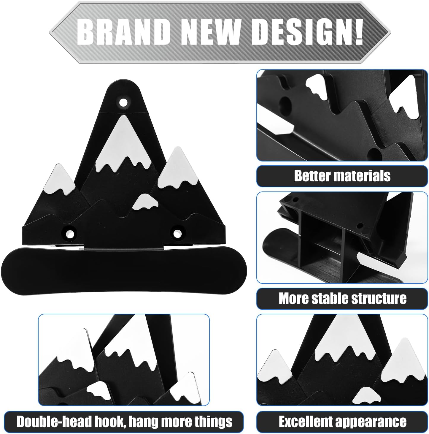 Gosknor 4Pcs Snowboard Display Racks, Snowboard Wall Mount with Hooks Skateboard Storage for Room Wall Arts
