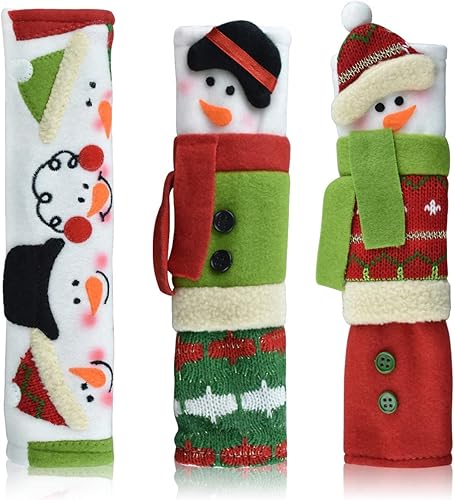 Miniatura 7 de Alcoon - Juego de 3 fundas navideñas para manijas de puerta de refrigerador con muñeco de nieve para refrigerador, microondas, horno, lavavajillas,
