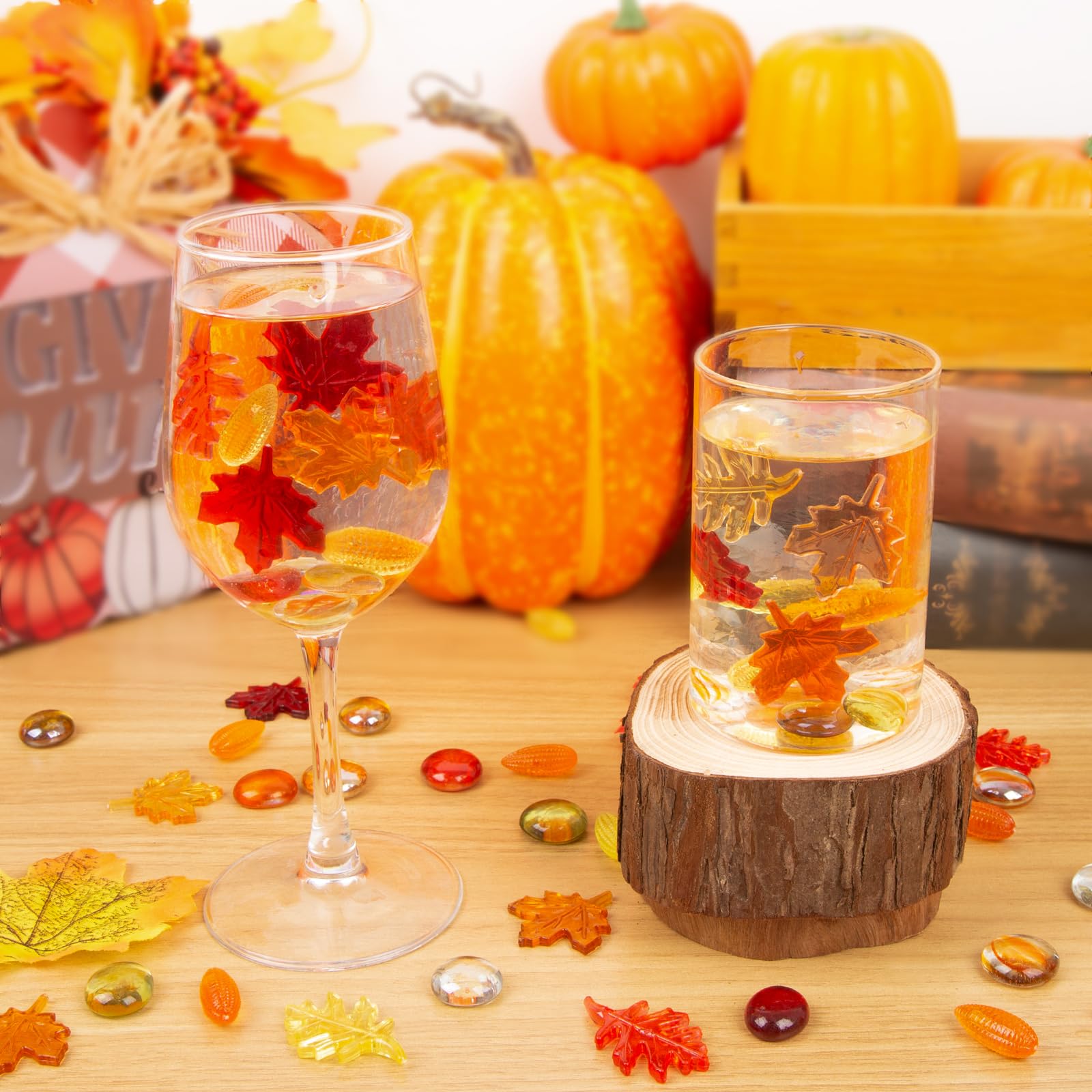 100-Piece Fall Sensory Bin Filler - Acrylic Autumn Leaves, Corn & Gems For Thanksgiving Decor