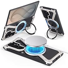 Aluminum Phone Case for Samsung Z Fold 8 Ultra Case with Magnetic Rotatable Ring Kickstand, Mechanical Armor Borderless Heat Dissipation Shockproof Protective Cover Sliver