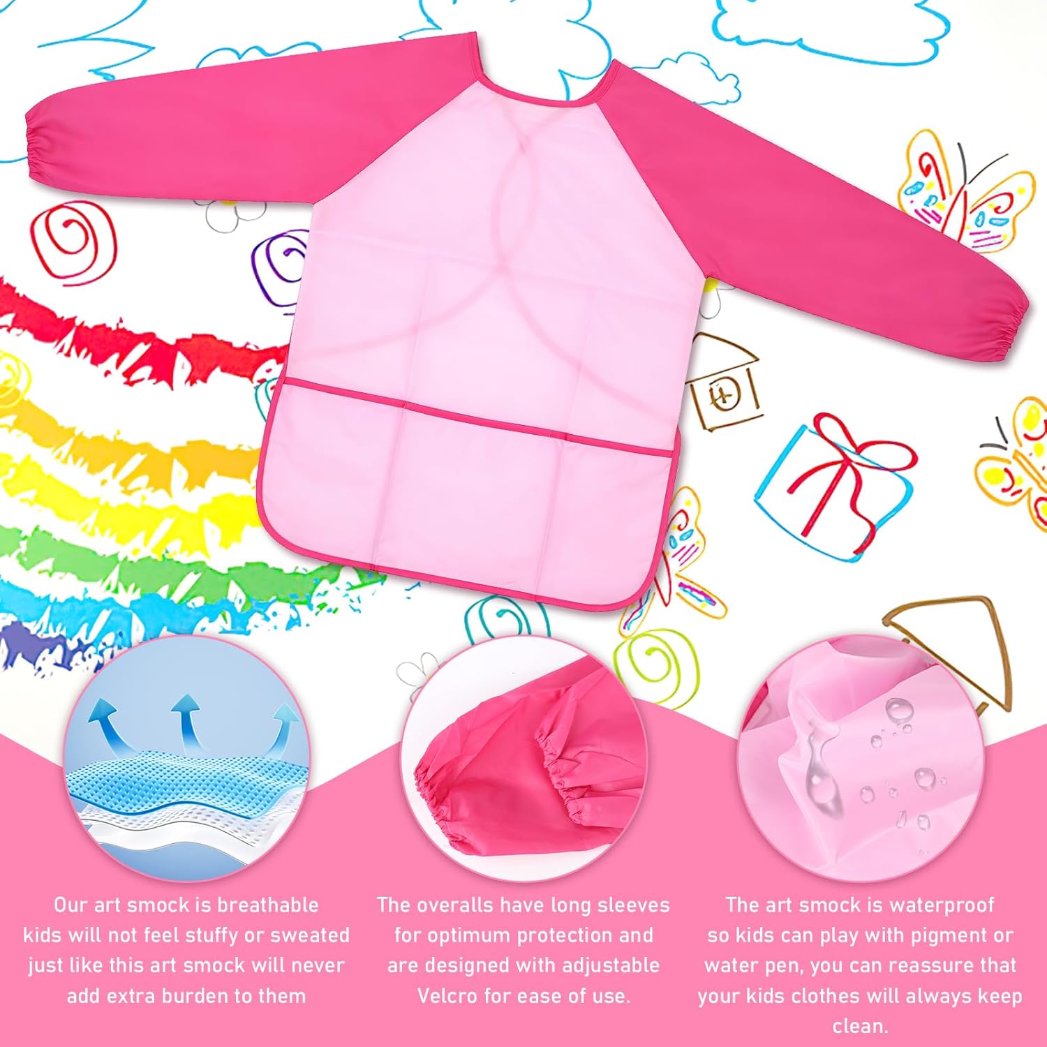 20 Pack Kids Art Smocks Waterproof Toddler Painting Apron Long Sleeve Kids Paint Smocks with 3 Roomy Pockets for Age 2-7,School Classroom Painting Supplies(Multicolor)