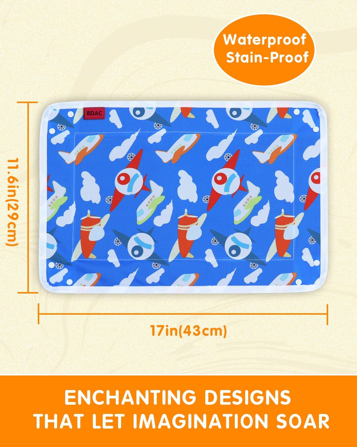 Adjustable Kids Airplane Tray Cover with Pocket Organizer, Snack & Toy Pockets, Toddler Airplane Travel Essentials, Travel Tray for Plane Train, Clear Touch Tablet Pocket, Carrying Strap, Plane Print