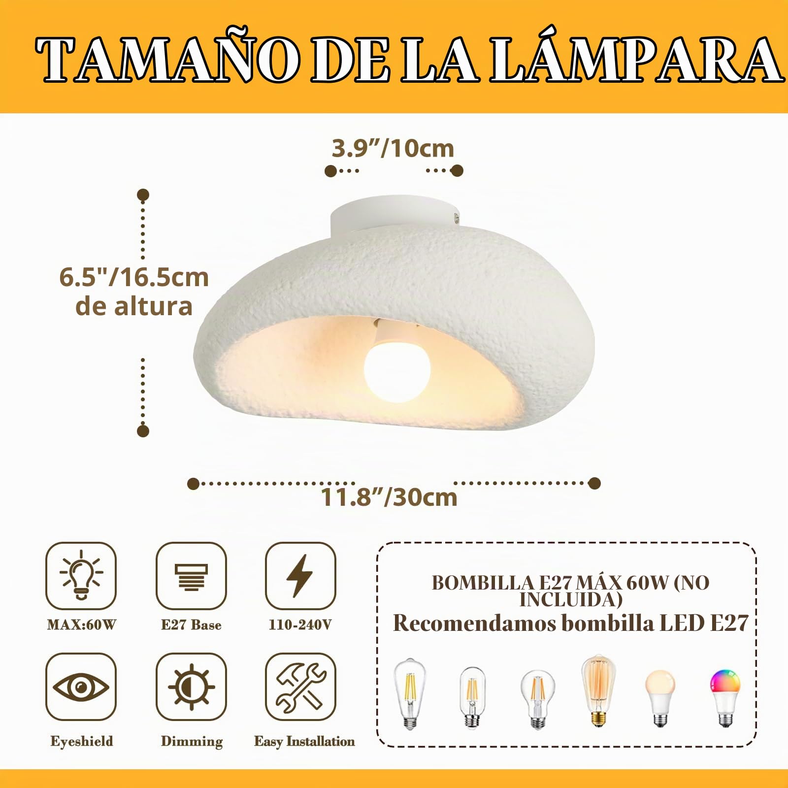 Luces De Techo Modernas E27, LáMpara De Comedor Wabi-Sabi De Estilo JaponéS, Sombrillas Blancas Para Luces De Techo Para Dormitorio Comedor Sala De Estar Pasillo IluminacióN Del Techo, 30Cm