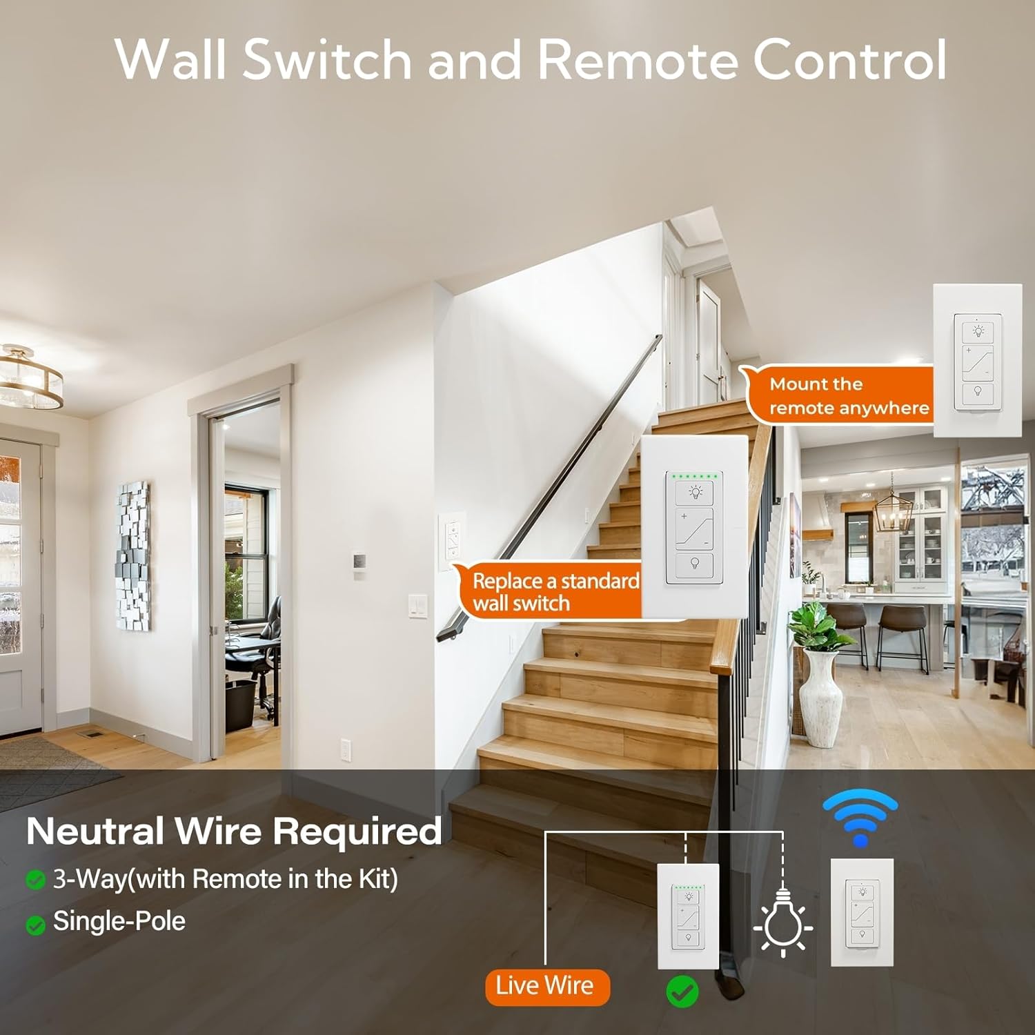 Smart Dimmer Light Switch with Wireless Remote, Compatible with Alexa for Voice Control, Electrical Smart Wall Switch for Dimmable LED/CFL INC/HAL Bulb of Ceiling Pendant Lamps Fixture, ETL Listed