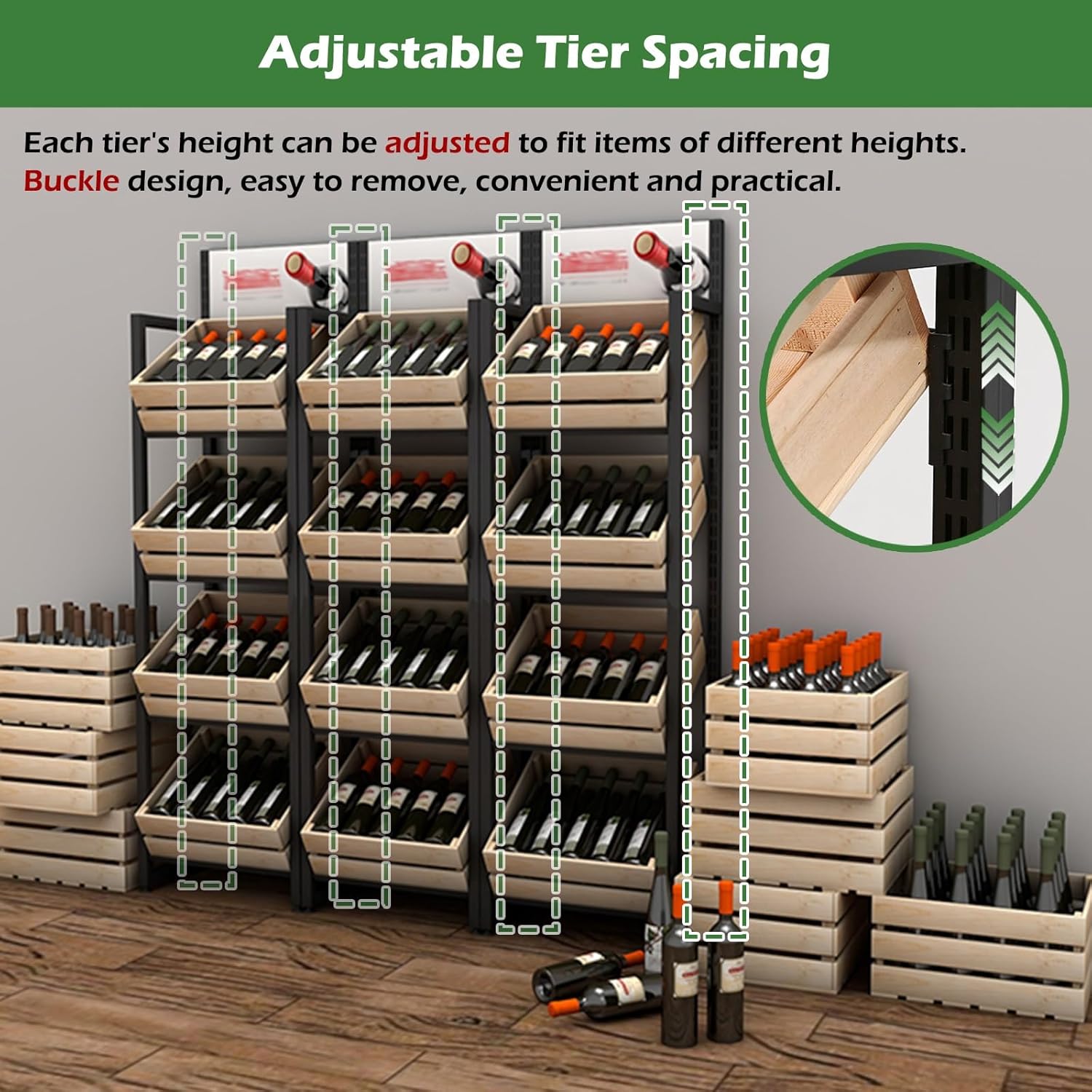 Fruits & Vegetables Shelf Rack Display - 4 Tier Commercial Supermarket, Large Retail Snack Stand, Produce Holder for Onion Potato Storage