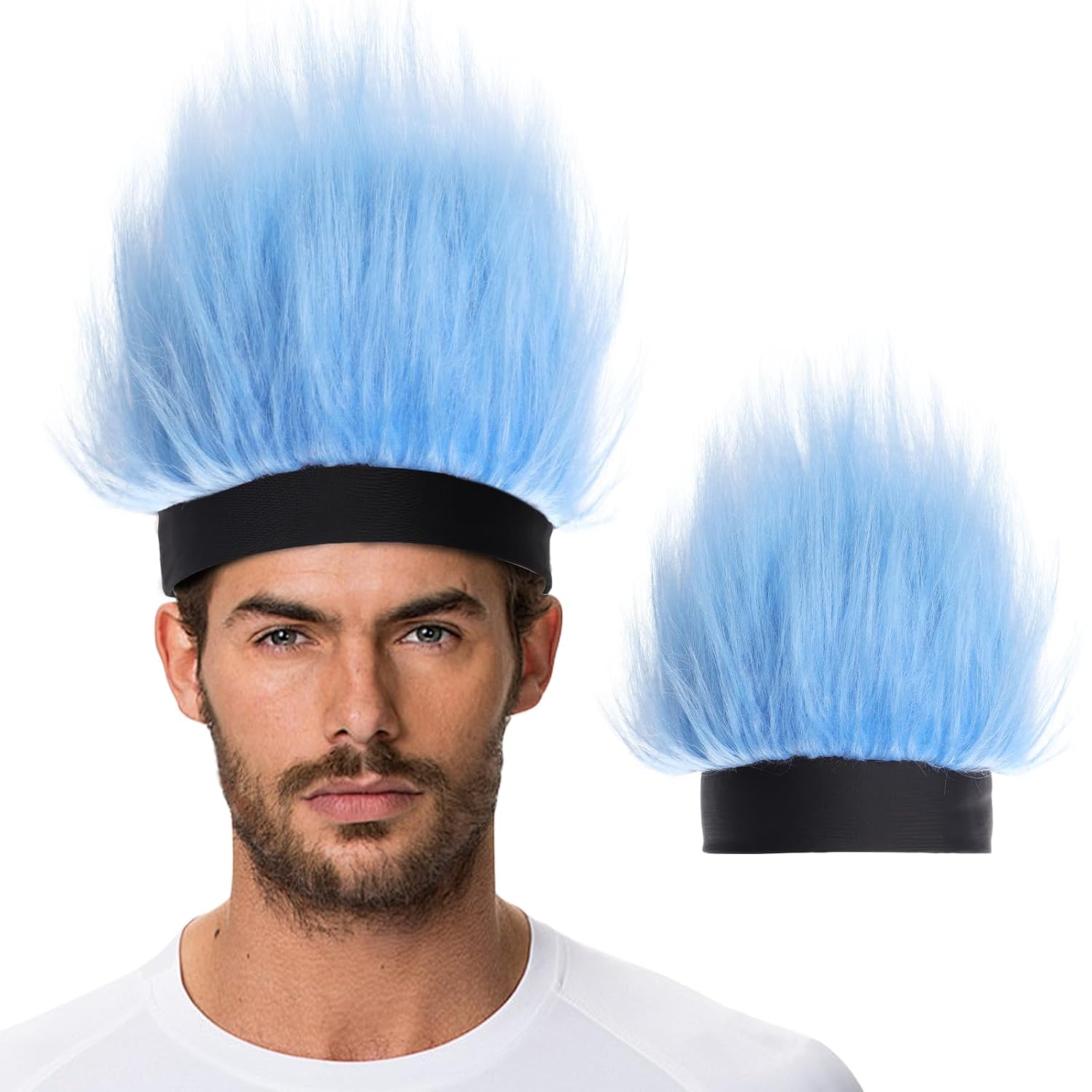 Sky Blue Funny Hat Headband Wig for Adults Crazy Hair Hairy Headband Wig Hat for Spirit Week Halloween Cosplay