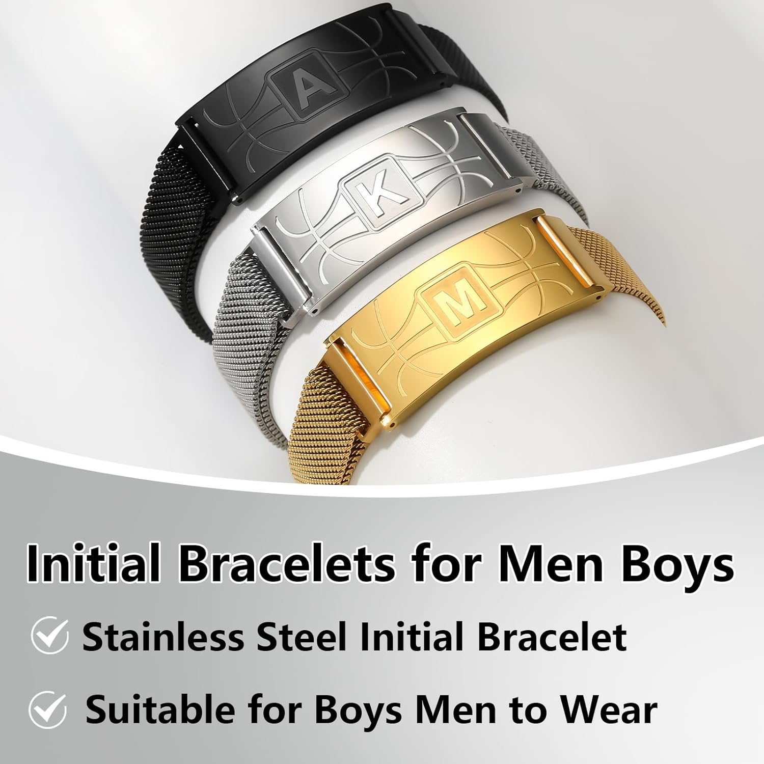 Easter Basket Stuffers - Basketball Initial Bracelet Stainless Steel A-Z Letter Charm Bracelets Adjustable Wristbands Basketball Christmas Gifts Idea for Players Team Lovers Men Boys - Image 5