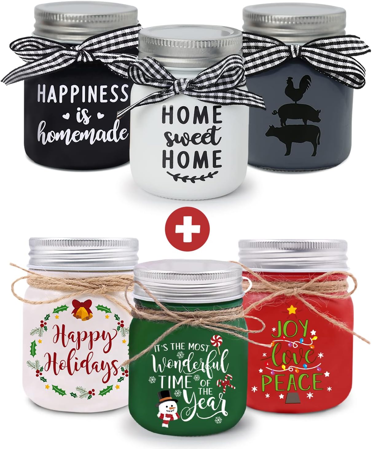 Nefelibata [2 Packs] Farmhouse + Christmas Mini Mason Jar