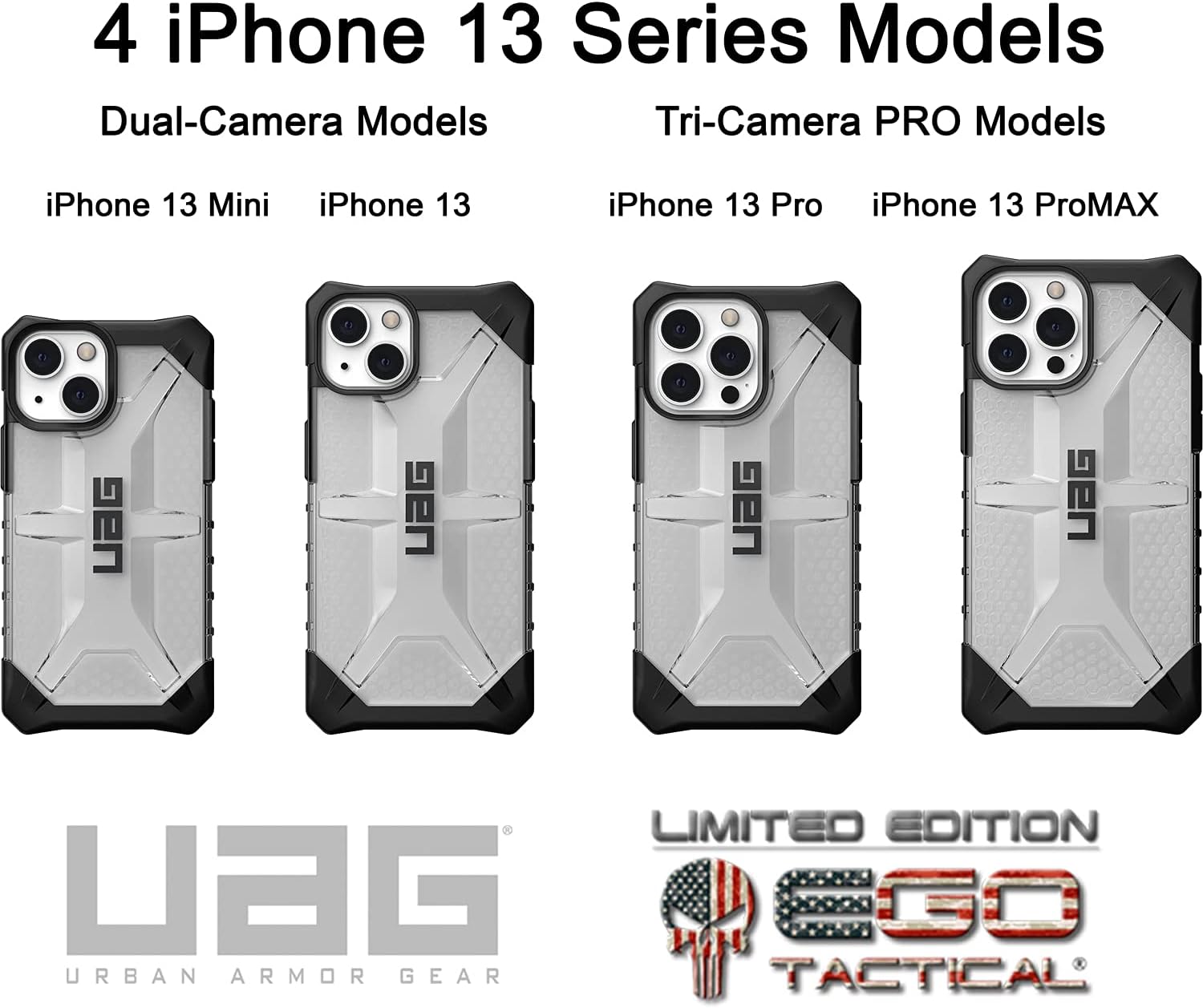 EGO TACTICAL UAG Limited Edition Urban Armor Gear Plasma case Compatible with iPhone 13 Pro Max [6.7" Screen] Printed in The USA Black Skull on Subdued US Flag on Multicam Scorpion OCP