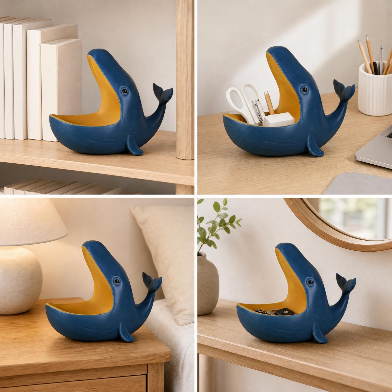 Qianly Organizador Ballena con Banja Grabado Adorno Ballena Resina Compacto Adorno Oceánico Escritorio para Recibidor