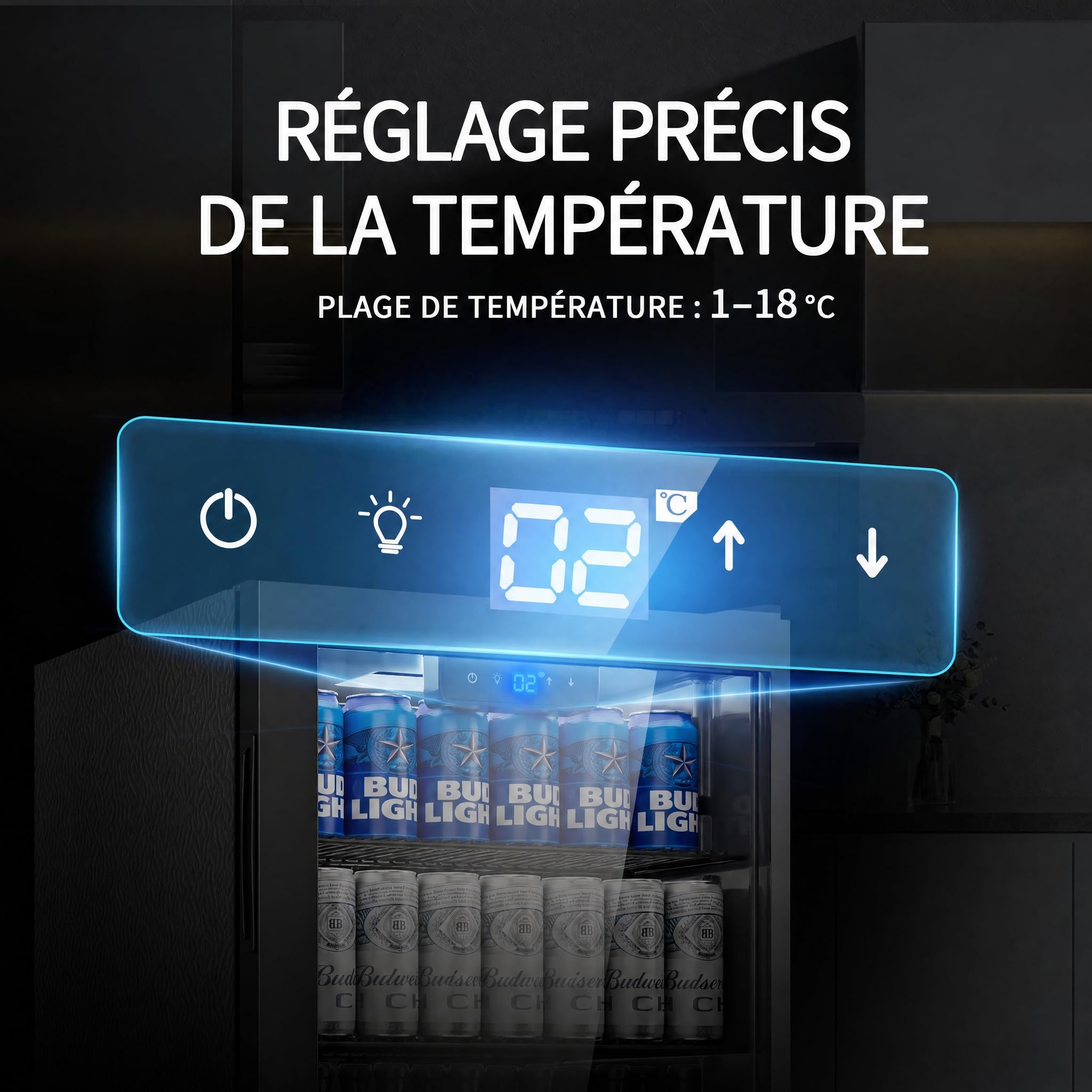 Airfish Réfrigérateur à boissons avec porte en verre, 86 L pour 130 canettes, mini-réfrigérateur avec clayettes réglables pour bière, vin et boissons, idéal pour la maison, le bar et le bureau
