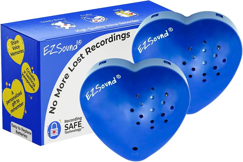 Construya una grabadora de voz de oso | Paquete de 2 – Caja de voz de animal de peluche de 30 segundos | Caja de sonido para peluche | Botón grabable de audio personalizado en forma de corazón para peluches, niños, música | Módulo de sonido y chip