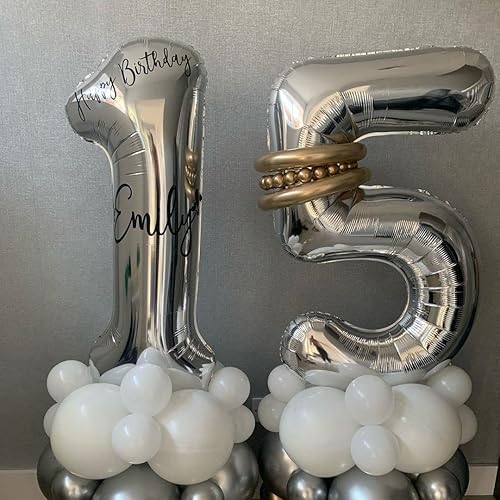 Miniatura 4 de 15 Globos de Números Plateados 15 o 51 Globos Número 40 Pulgadas Número 15 Globos de Papel de Aluminio Mylar para Fiestas de Cumpleaños de 15 o 51