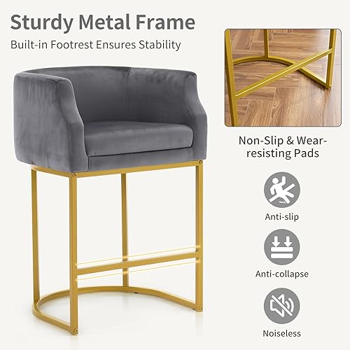 Miniatura 7 de OmySalon Taburetes de bar de altura de mostrador de 27 pulgadas de alto, moderna silla de barril con respaldo y brazos, taburete tapizado de