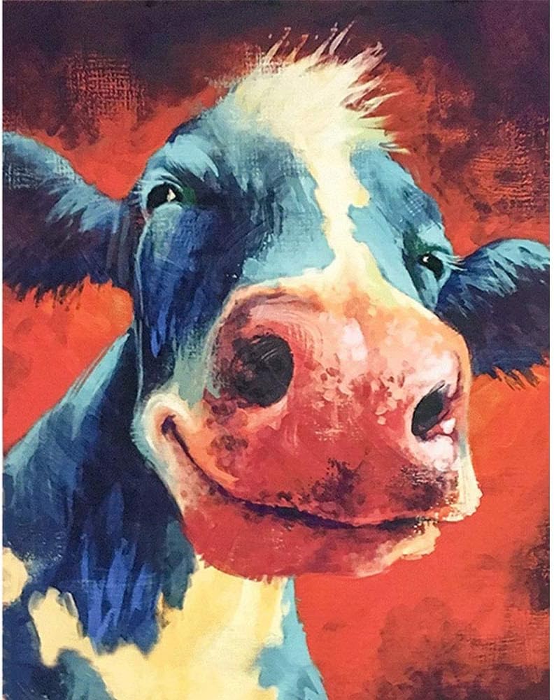 DIY 5D Diamond Painting Kits for Adults, Full Drill Round Rhinestone Embroidery Paint for Kids, Home Wall Decor Cross Stitch Arts Number by Aunkun (Colorful Smiling Cow 13.3x17.3inch)
