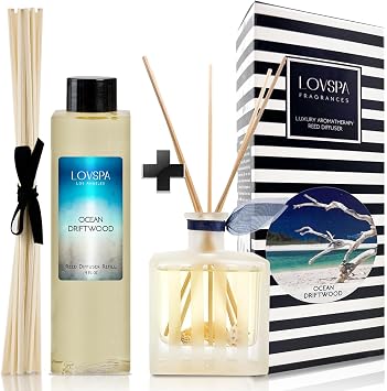 Ocean Driftwood Reed Diffuser Refill, 4 oz, Bundle with Ocean Driftwood Reed Diffuser Set - Made with Essential Oils in the USA