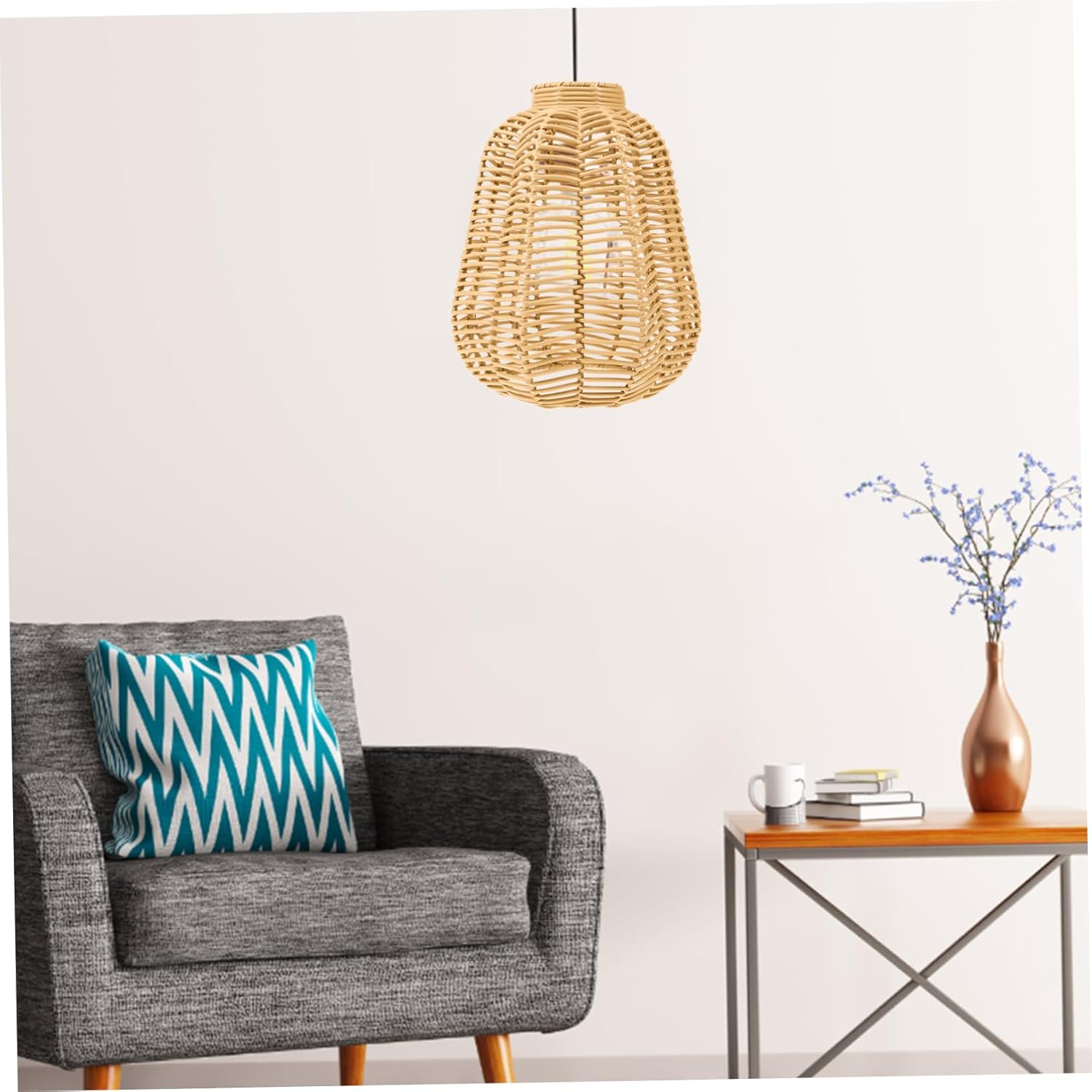 POPETPOP Imitation Rattan Lampshade Pendant Light Cover Rustic Style Light Fixture for Home Decor Versatile Use Dining Room and Hotel Spaces Easy to Install Design