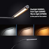 Daylight Electra™ Modern LED Table Lamp with 3 Color Temperatures, Cool Light, Warm Light, Anti-Glare Shade, Adjustable Brightness/95+ CRI/Flexible Arm & Rotating Shade (2500 Lux, 800 Lumens, Black) - 7