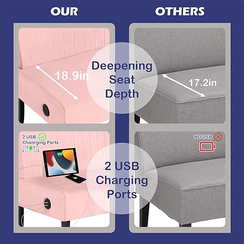 Miniatura 6 de STHOUYN Mini sofá pequeño y cómodo sofá de dos plazas sin brazos para dormitorio con puerto USB, sofás de terciopelo para espacios pequeños sala de