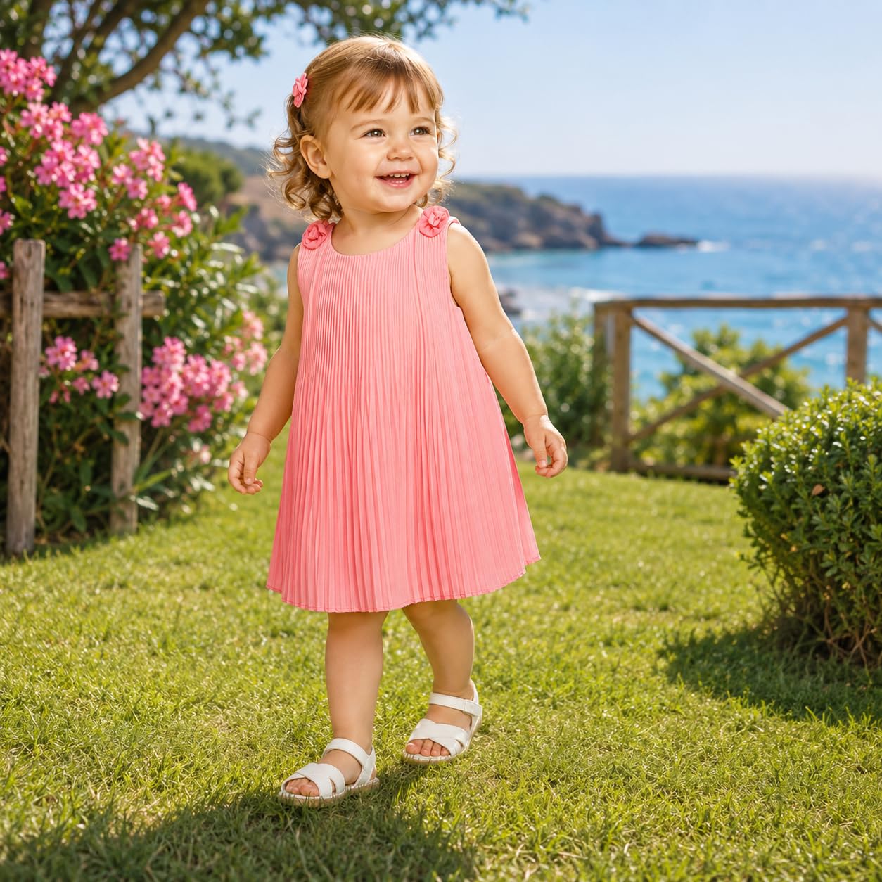 Generico Vestito Estivo Neonata 6-24 Mesi Elegante in Chiffon con Maniche a Volant e Fiocco – Abito Bambina Cerimonia Primavera Estate