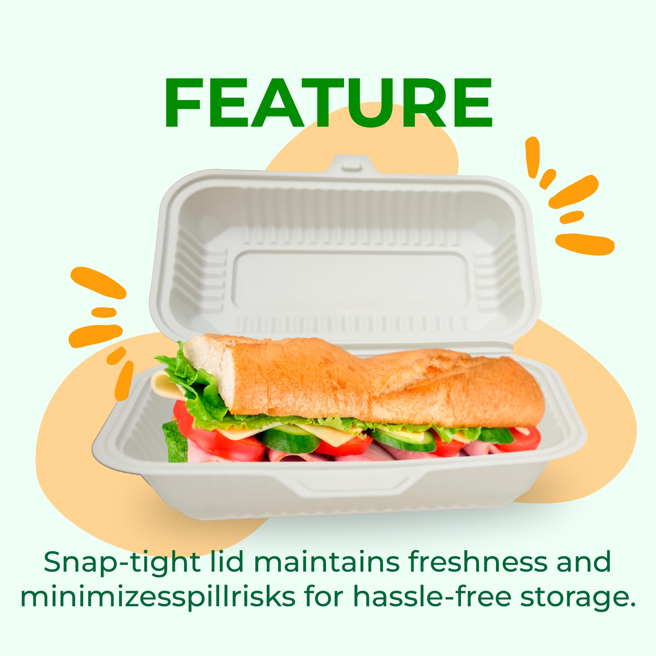 ECOPLANET Compostable Food Containers with Lids | Durable, Biodegradable, and Eco-Friendly (50, Rectangular K1)