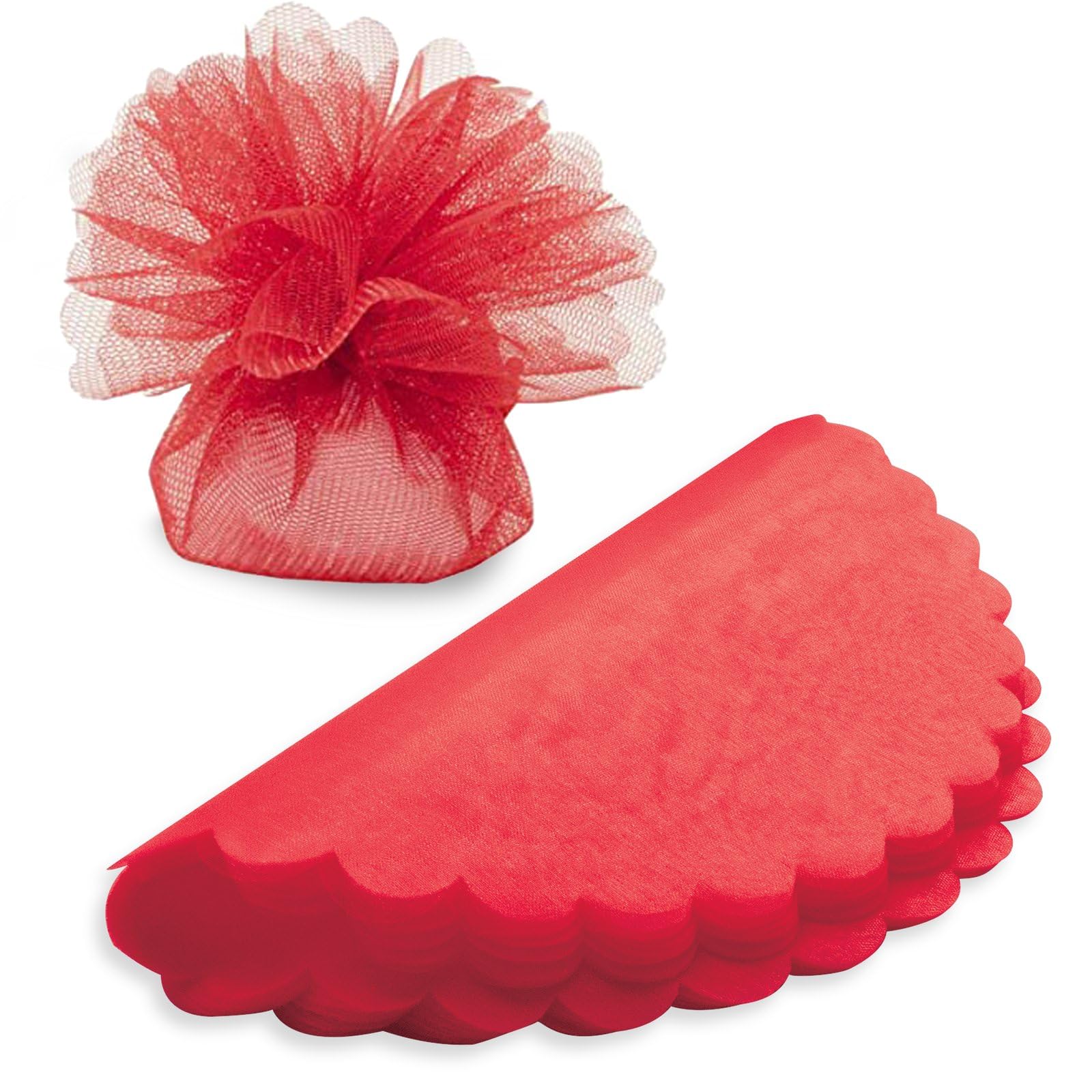 50 Pezzi Di Tulle Veli Tondi Per Bomboniere – Diametro 24 Cm – Colore Rosso – Ideali Per Confetti E Feste